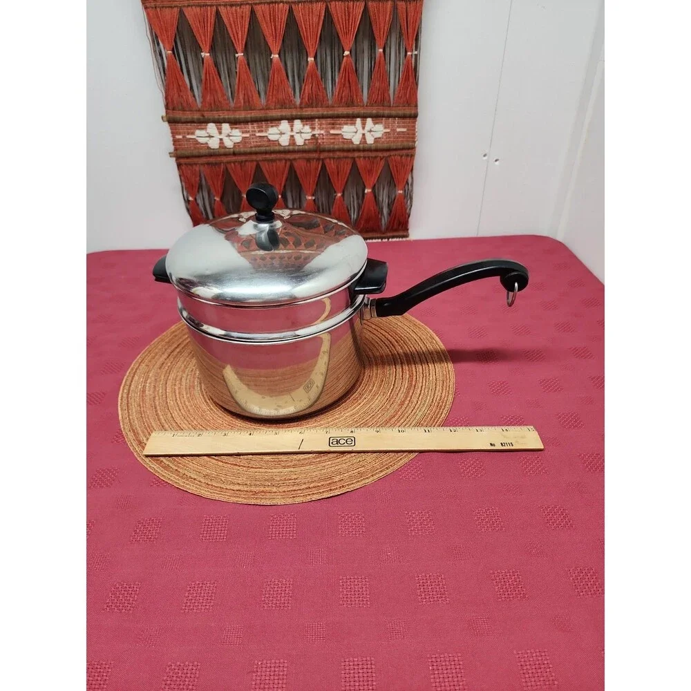 Vintage Farberware 3 Quart Double Boiler With Lid Stainless Steel Aluminum Clad